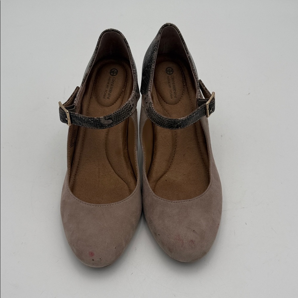 Giani Bernini  Taupe Suede animal print Women 7M Heels Mary Jane office Y2K goth - Picture 3 of 15